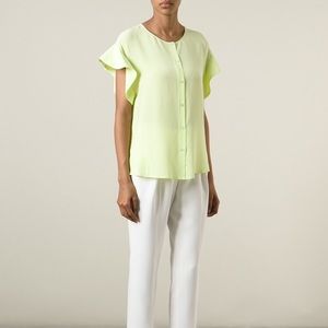 Green silk ruffled sleeves blouse Erika Cavallini